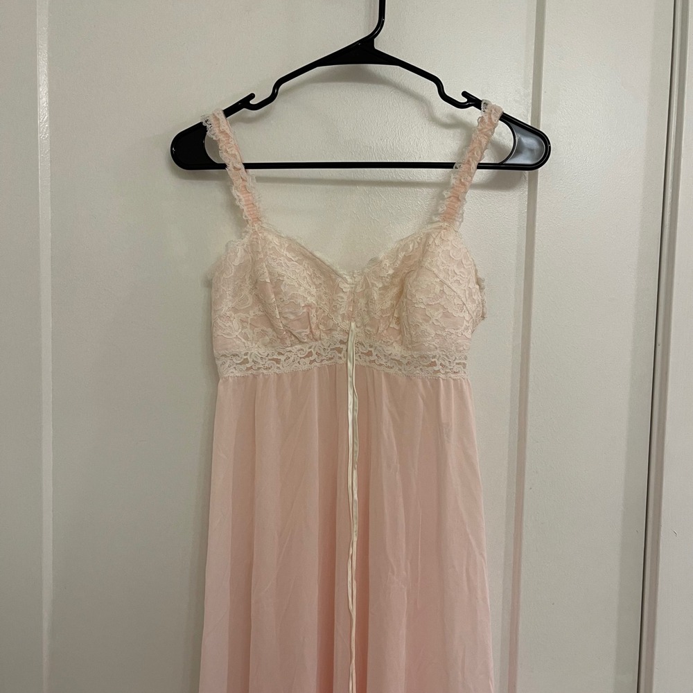 Vintage Olga Womens Pink Lace Lingerie Dress Coquette 80s Glam Barbie